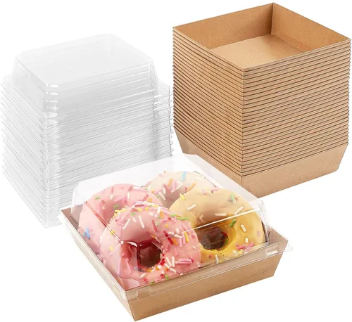 Vista 10 de Ocmoiy Cajas pequeñas de charcutería con tapas transparentes, recipientes de papel desechables para alimentos para llevar, cajas de postre