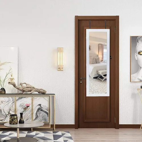 Vista 3 de Karl home Gabinete de joyería con 8 luces LED, organizador de almacenamiento de pared y puerta con cerradura de 42.5 pulgadas de alto con espejo