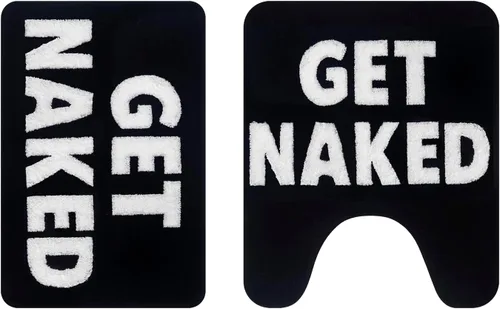Vista 2 de Juego de alfombras de baño Get Naked – Alfombra de baño de microfibra y alfombra de contorno en forma de U, lavable a máquina, antideslizante