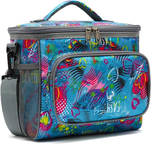 Vista 29 de FlowFly - Lonchera reutilizable con aislante para adultos, grande, para mujeres y hombres, con correa ajustable para el hombro, bolsillo frontal
