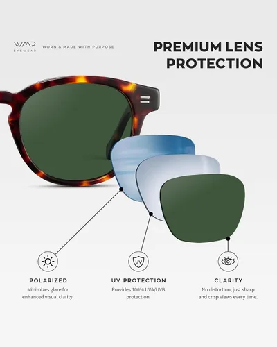 Vista 5 de WMP Eyewear - Lentes de sol polarizados ovalados retro redondos para hombre, marco de acetato ligero, protección UV, diseño de núcleo de metal