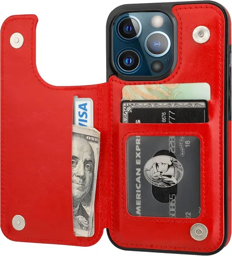 Vista 10 de ONETOP - Funda tipo cartera compatible con iPhone 13 Pro con soporte para tarjetas, funda de piel sintética con ranuras para tarjetas, doble cierre