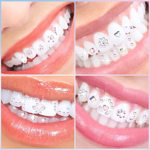 Vista 3 de 377 piezas de joyas de dientes de 4 formas, gemas de dientes de cristal para bricolaje, adornos reflectantes de cristal artificial profesional