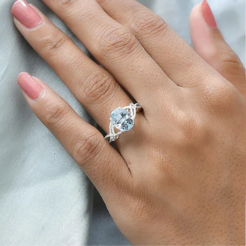 Vista 2 de Compra hermosos anillos de compromiso LC para mujer, piedra de topacio azul, plata de ley 925, piedra natal de amor, Metal, Topacio