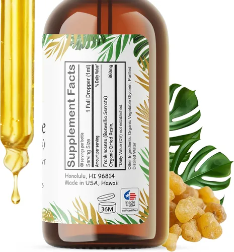 Vista 5 de Extracto líquido de incienso – Suplemento de bienestar a base de hierbas, tintura de resina seca Boswellia Serrata, sin alcohol, 2 onzas líquidas
