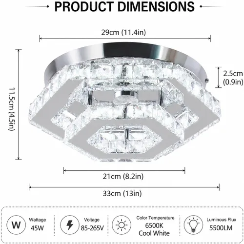 Vista 4 de Candelabro LED Moderno de Montaje al Ras Lámpara de Techo Candelabros de Cristal para Sala de Estar Dormitorio Comedor Cocina (6500K Blanco Frío)