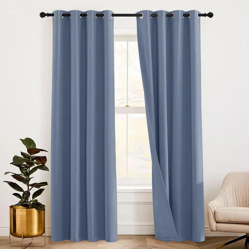 Vista 15 de RYB HOME - Cortinas con cancelación de ruido de 63 pulgadas de largo, juego de 2 paneles, 3 capas totales, cortinas opacas, insonorizadas