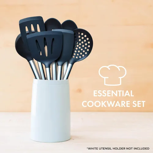 Vista 3 de Home & Kitchen Essentials Juego de utensilios de cocina de silicona antiadherente, asas de acero inoxidable, resistentes al calor, sin BPA y aptos