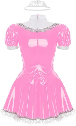 Vista 5 de MSemis Women's PVC Leather Wet Look French Maid Costume Outfits Anime Cosplay Dress Apron Fancy Dress