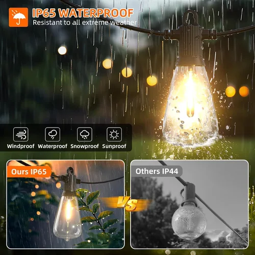 Vista 2 de Kawaya Guirnalda de luces para patio al aire libre: luz LED de 25 pies para patio exterior con 12 bombillas vintage inastillables - 2700 K regulable