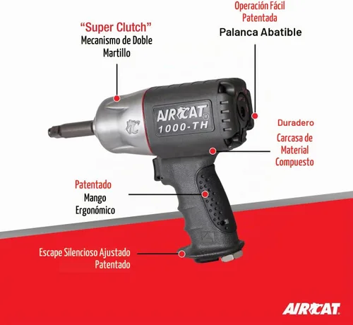 Vista 2 de AIRCAT 1000-TH-2 Llave de impacto compuesta de 1/2 pulgadas, yunque extendido de 2 pulgadas, llave de impacto de par máximo de 800 pies-libras
