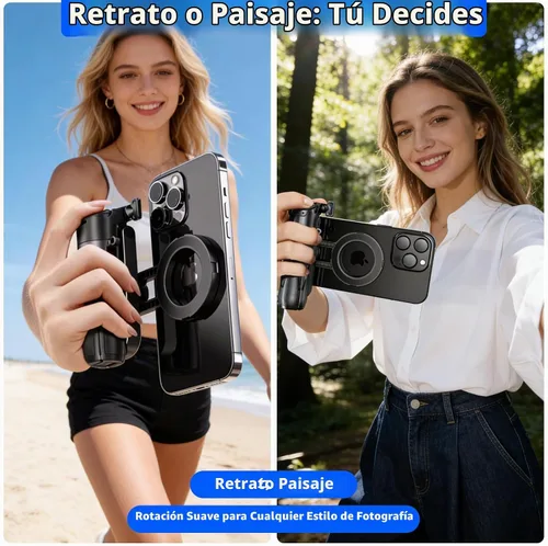 Vista 5 de Mini palo selfie magnético para iPhone y Android, con control remoto Negro