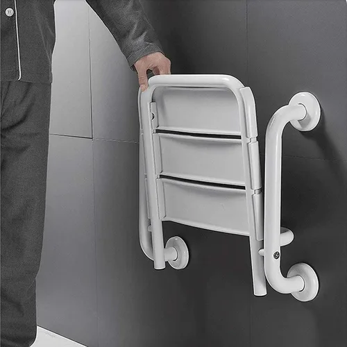 Vista 2 de Silla de ducha para ducha interior, asiento de ducha plegable para ancianos, silla de ducha montada en la pared con pierna ajustable, capacidad
