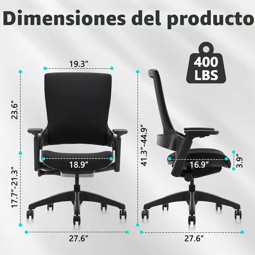 Vista 3 de CLATINA - Silla ejecutiva ergonómica giratoria, con reposabrazos 3D de altura ajustable y respaldo lumbar, tapizada, ideal para hacer trabajos