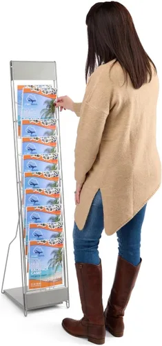 Vista 7 de Displays2go (NCYBRCHSLV) Soporte portable para libros o revistas, con 10 compartimentos, de acero, color plateado.