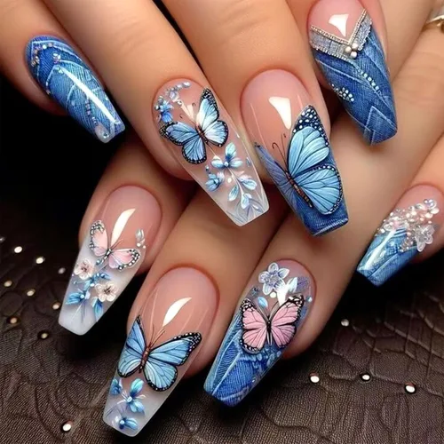 Vista 19 de Uñas largas a presión con estampado de leopardo de aguja rosa y blanco, punta francesa, uñas postizas a presión con diseño de bolas de acero