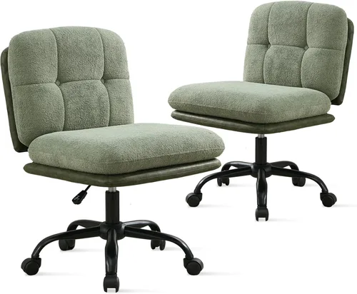 Vista 10 de SOFTHION Silla de escritorio de oficina sin brazos con ruedas de asiento ancho, altura ajustable, giratoria, cómoda silla cruzada para el hogar