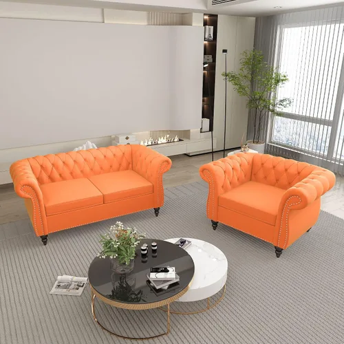 Vista 43 de QHITTY Juego de 2 piezas para sala de estar, Sofá Seccional Chesterfield Silla Contemporáneo Tapizado de Terciopelo Loveseat Juego de Sofás