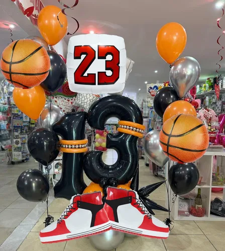 Vista 5 de Globos de baloncesto, suministros de fiesta deportiva, zapatos de baloncesto, globo, baloncesto, zapatos snesker, globo para hombres, adolescentes