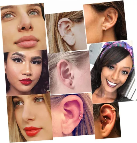 Vista 7 de Aretes de aro pequeños sleeper unisex chapados en oro real de 18K de acero quirúrgico, anillo para la nariz, anillo de septum, anillo de hélice