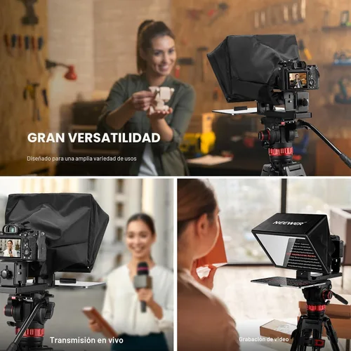 Vista 7 de NEEWER Basics X12B de aleación de aluminio teleprompter elevable de 12" para iPad Tablet DSLR Cámara, sin ensamblaje, control remoto y aplicación