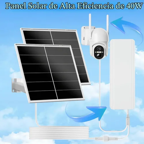 Vista 3 de Kit de panel solar de 40 W y batería de 24000 mAh para cámaras de seguridad PTZ, salida ajustable de 5 V/12 V, enchufes USB-C y CC, montaje de 360°