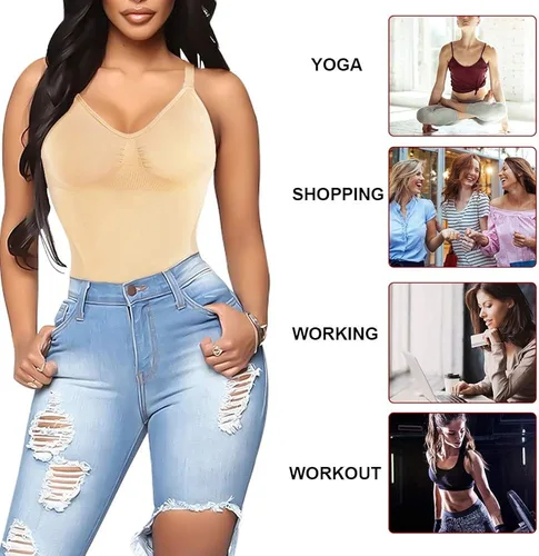 Vista 5 de Irisnaya Body sin costuras para las mujeres Shapewear Control de la barriga adelgazante cuerpo shaper cintura entrenador mono espaguetis sujetador