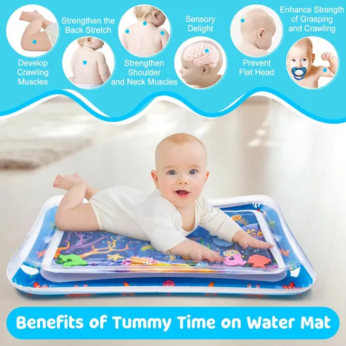 Vista 3 de Yeeeasy Alfombra de agua para el tiempo boca abajo Alfombra de agua inflable para el tiempo boca abajo para bebés, bebés y niños pequeños de 3 a