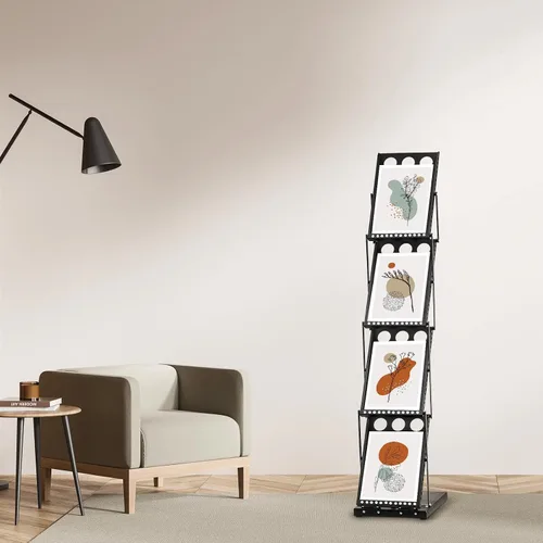 Vista 5 de Tatuo Estante plegable para revistas, catálogo de metal, portátil, 4 bolsillos con bolsa de transporte, soporte para folletos, soporte