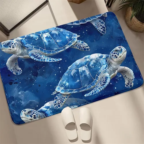 Vista 5 de Alfombra de tortuga marina con estampado de animales marinos y animales marinos, alfombra con estampado de tortugas marinas, para niños y niñas