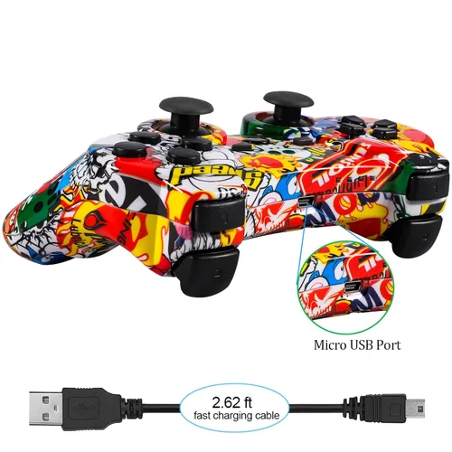 Vista 9 de Ceozon PS3 Controller Wireless 2 Pack Gamepad Compatible for PS3 Remote Joystick with Charging Cables Black and Black