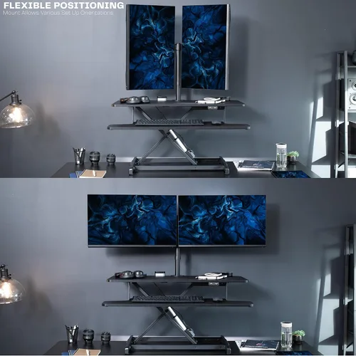 Vista 8 de VIVO DESK-KIT-VE36B2 - Convertidor de escritorio eléctrico de altura ajustable de 36 pulgadas con soporte de monitor dual para pantallas de 13 a 30