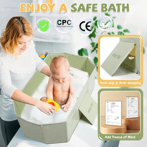 Vista 6 de Orzbow Bañera para niños pequeños, bañera plegable con base antideslizante, bañera portátil para niños de 12 meses en adelante, fácil de limpiar