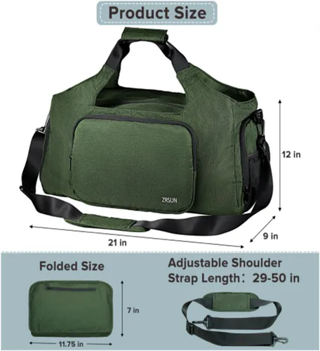 Vista 5 de Bolsas de gimnasio para hombres y mujeres, bolsa de lona deportiva, bolsa de gimnasio de viaje con compartimento para zapatos y bolsillo húmedo