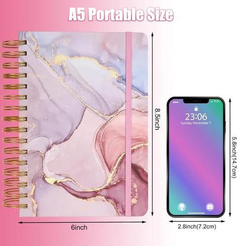 Vista 3 de Ddaowanx Cuaderno de espiral de tapa dura, diario de rayas universitarias, 6 x 8.5 pulgadas, 320 páginas grandes a rayas para mujeres y hombres