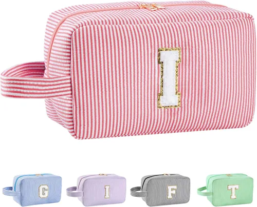 Vista 93 de Bolsa de maquillaje personalizada con inicial A-Z para mujeres, niñas y niños, bolsa de aseo de viaje, bolsa de maquillaje preparada, bolsa