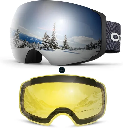 Vista 14 de Odoland Magnetic Interchangeable Anti-Fog Ski Goggles with 2 Lens Large Spherical Frameless Snow Snowboard Goggles for Men Women