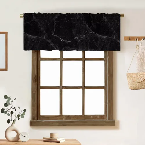 Vista 43 de Cortina de cenefa de mármol verde con venas doradas de mármol negro, diseño abstracto de lujo, elegante cenefa con bolsillo para barra, 1 panel