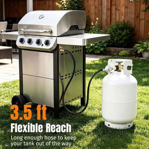 Vista 7 de SHINESTAR Regulador y Manguera Universal para Parrilla de Gas de 3.5 Pies con Manómetro, Repuesto para Calentador de Patio, Weber, Charbroil