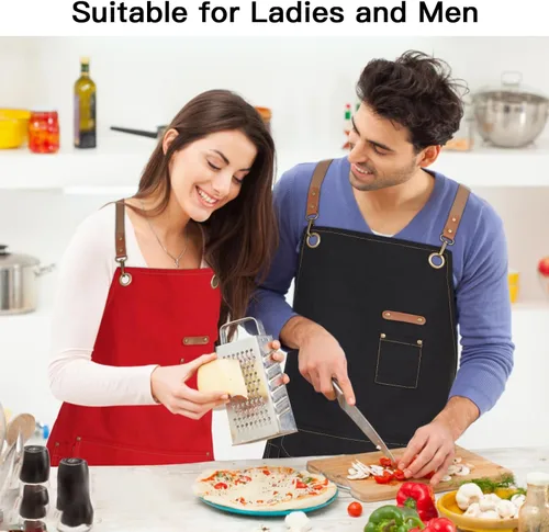Vista 5 de Delantal de chef con correas cruzadas en la espalda para hombres y mujeres, delantal de lona de algodón para pintura de artistas, cocina