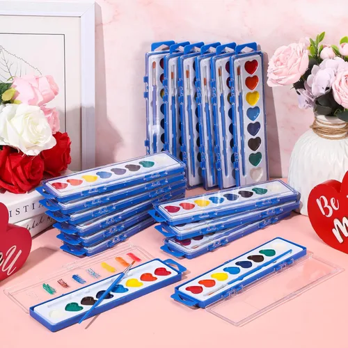 Vista 6 de Yeaqee Juego de 12 pinturas de acuarela de 8 colores lavables con pincel, recuerdos de fiesta, arte acuarela para adultos, regalos de fiesta del día