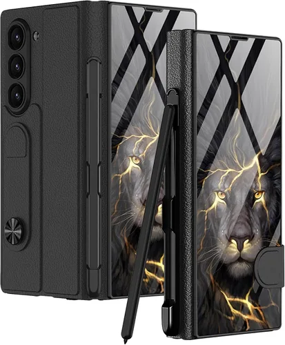 Vista 17 de DOOTOO - Funda para Samsung Galaxy Z Fold 6 con soporte de anillo, Z Fold6 S Pen con soporte y cubierta deslizante para cámara y protector de A-azul