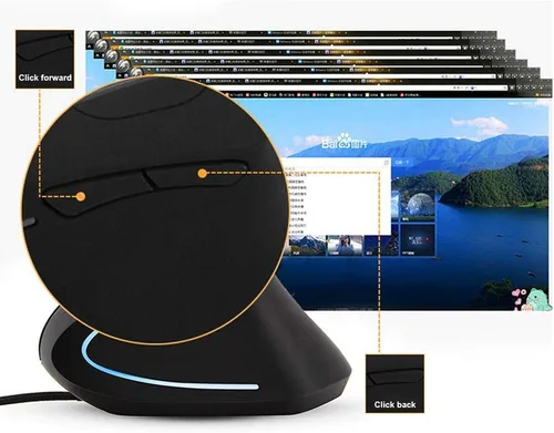 Vista 4 de Ratón ergonómico con cable, ratón óptico vertical para juegos de 3200 ppp, mouse vertical óptico ergonómico ajustable 6D con LED adecuado para PC