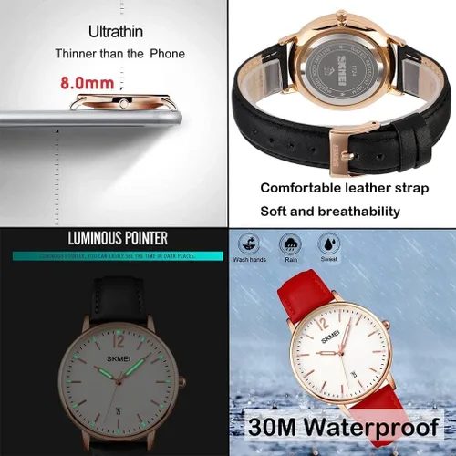 Vista 4 de SKMEI Womens Watches for Ladies Female Leather Band Big face Waterproof Thin Minimalist Fashion Casual Simple Dress Analog Quartz with Date Luminous
