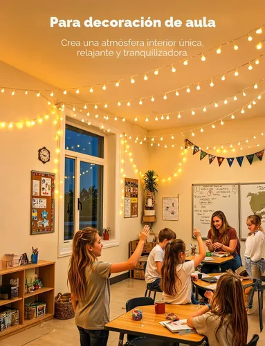 Vista 6 de Minetom Guirnalda de luces con forma de globo, 33 pies, 100 luces LED enchufables, 8 modos con control remoto, mini luces de globo para interiores