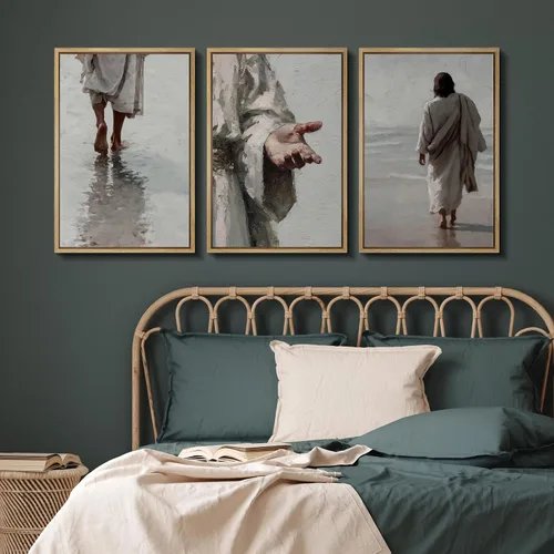 Vista 134 de SIGNFORD - Set de obras de arte en lienzo enmarcado para pared, ilustraciones abstractas de neblina del desierto en tonos neutros beige y marrón