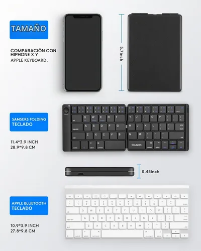 Vista 9 de Samsers Teclado Bluetooth plegable, teclado inalámbrico portátil con soporte de soporte, recargable de tamaño completo ultra delgado plegable