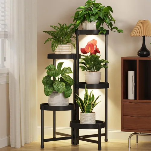 Vista 30 de LASZOLA Soporte plegable de 3 niveles para plantas de interior para múltiples macetas grandes, estante ajustable alto y resistente con estantería