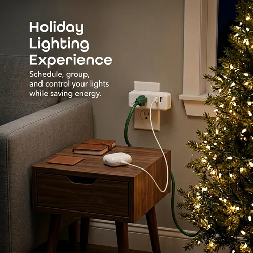 Vista 8 de Geeni Switch + Charge Multi Port Smart Wi-Fi Plug con 2 puertos USB, salida de ahorro de energía con control de aplicación, compatible con Alexa