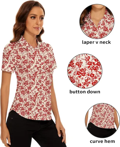 Vista 2 de Soneven Camisa polo de manga cortasin mangas para mujer, cuello en V, con botones